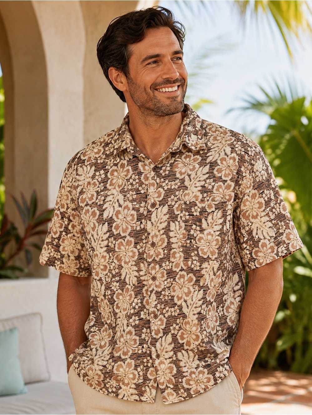 Montage men’s 100% cotton floral button-up, size XL